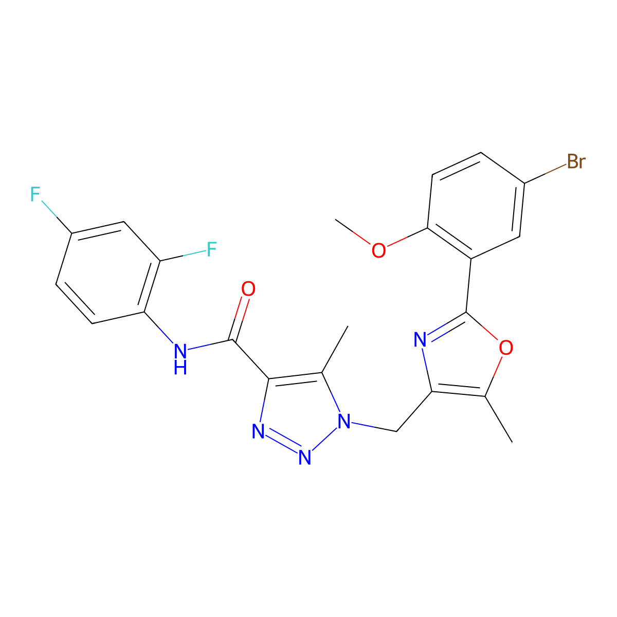 1-{[2-(5-bromo-2-methoxyphenyl)-5-methyl-1,3-oxazol-4-yl]methyl}-N-(2,4-difluorophenyl)-5-methyl-1H-1,2,3-triazole-4-carboxamide molecular structure, CAS 1358947-41-7