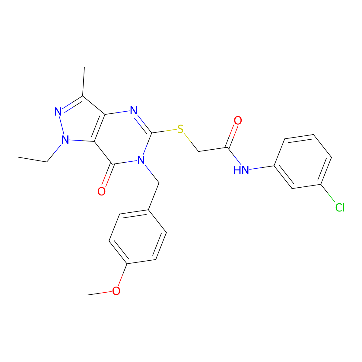 N-(3-chlorophenyl)-2-({1-ethyl-6-[(4-methoxyphenyl)methyl]-3-methyl-7-oxo-1H,6H,7H-pyrazolo[4,3-d]pyrimidin-5-yl}sulfanyl)acetamide molecular structure, CAS 1358947-57-5