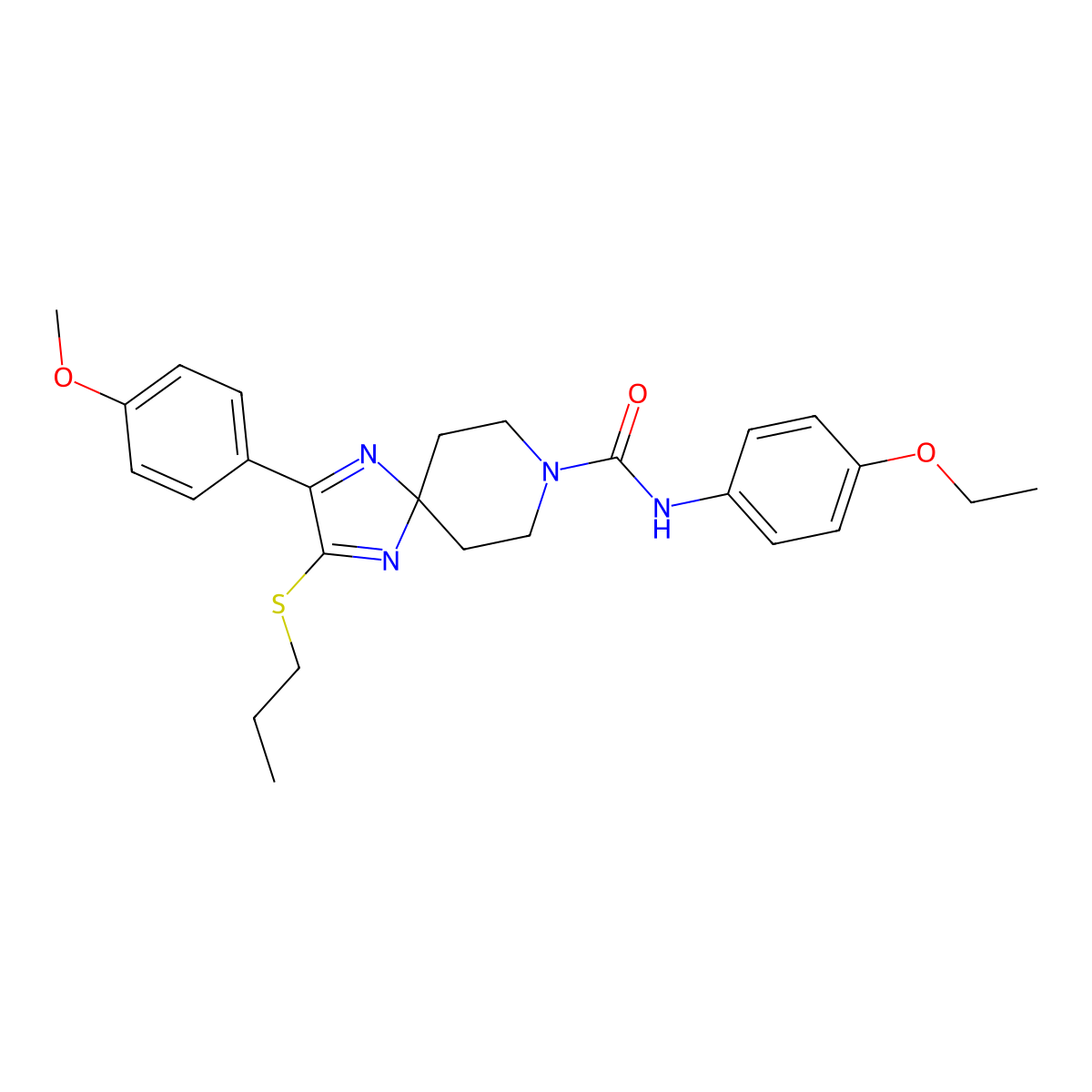 N-(4-ethoxyphenyl)-2-(4-methoxyphenyl)-3-(propylthio)-1,4,8-triazaspiro[4.5]deca-1,3-diene-8-carboxamide molecular structure, CAS 1358948-66-9