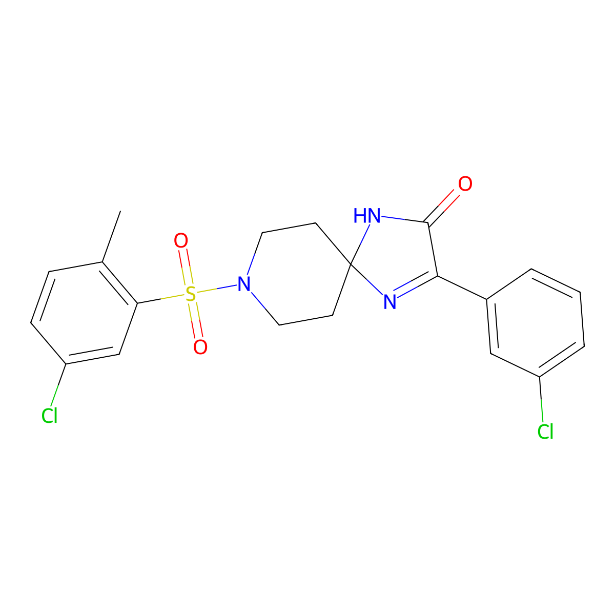 8-((5-Chloro-2-methylphenyl)sulfonyl)-3-(3-chlorophenyl)-1,4,8-triazaspiro[4.5]dec-3-en-2-one molecular structure, CAS 1358950-62-5
