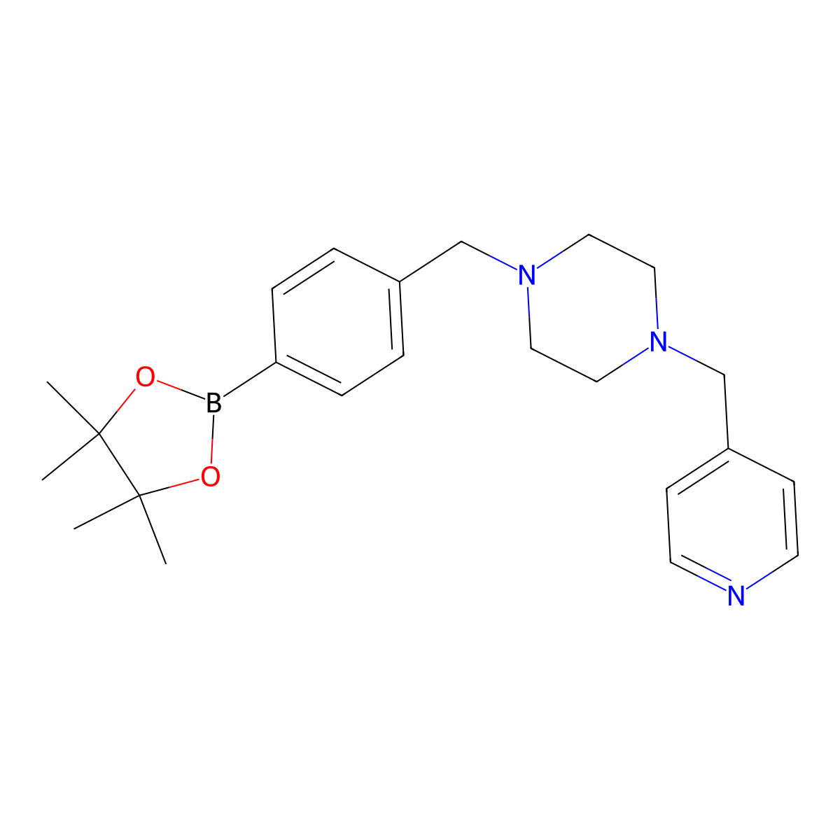 1-(Pyridin-4-ylmethyl)-4-(4-(4,4,5,5-tetramethyl-1,3,2-dioxaborolan-2-YL)benzyl)piperazine molecular structure, CAS 1358953-46-4