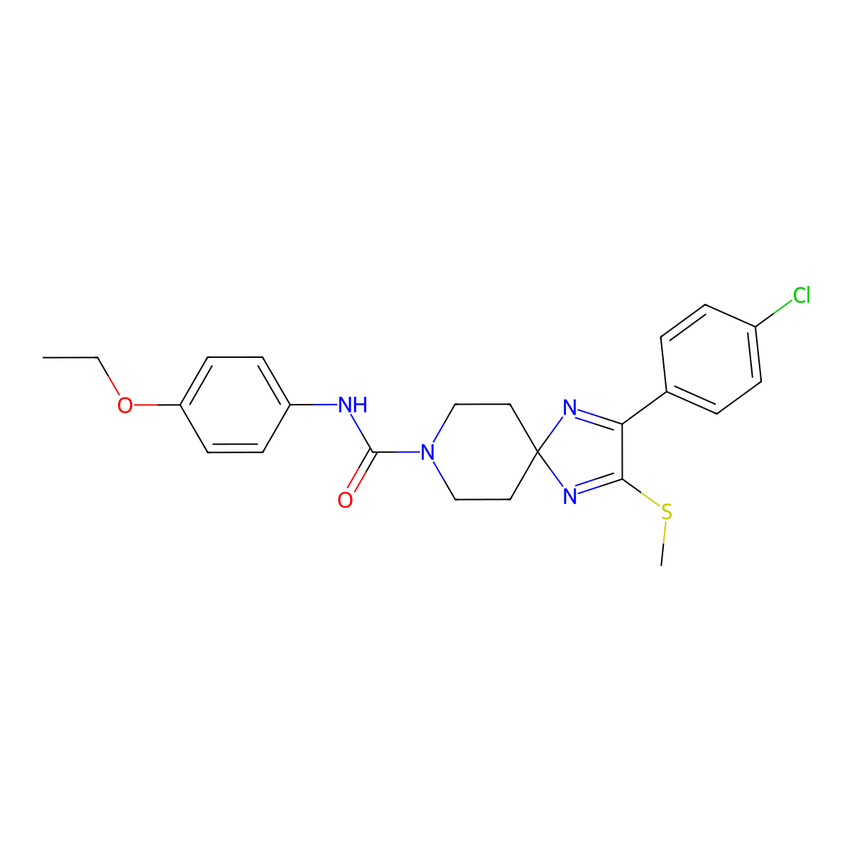 2-(4-chlorophenyl)-N-(4-ethoxyphenyl)-3-(methylthio)-1,4,8-triazaspiro[4.5]deca-1,3-diene-8-carboxamide molecular structure, CAS 1358957-86-4