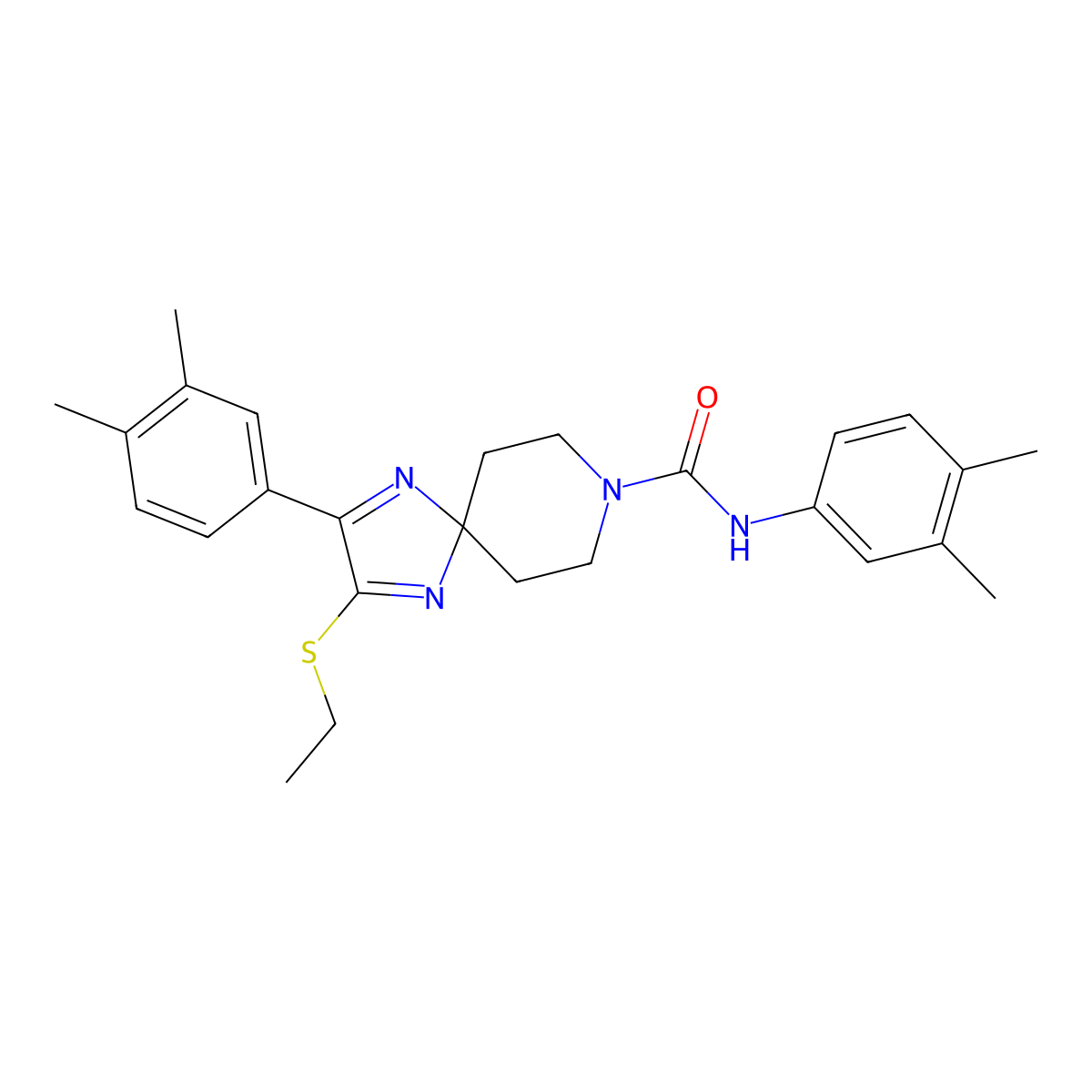 N,2-bis(3,4-dimethylphenyl)-3-(ethylthio)-1,4,8-triazaspiro[4.5]deca-1,3-diene-8-carboxamide molecular structure, CAS 1358958-01-6