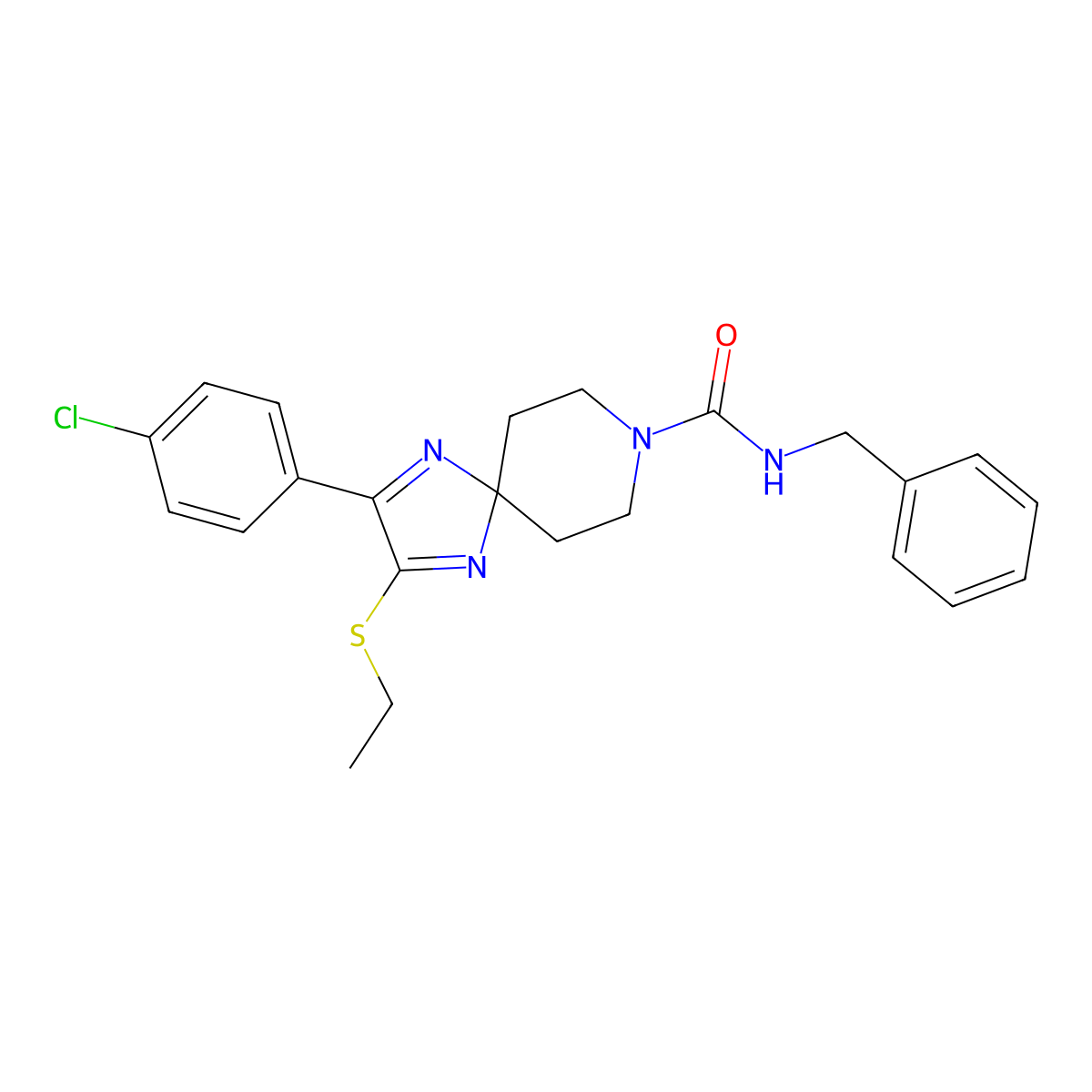 N-benzyl-2-(4-chlorophenyl)-3-(ethylthio)-1,4,8-triazaspiro[4.5]deca-1,3-diene-8-carboxamide molecular structure, CAS 1358958-96-9