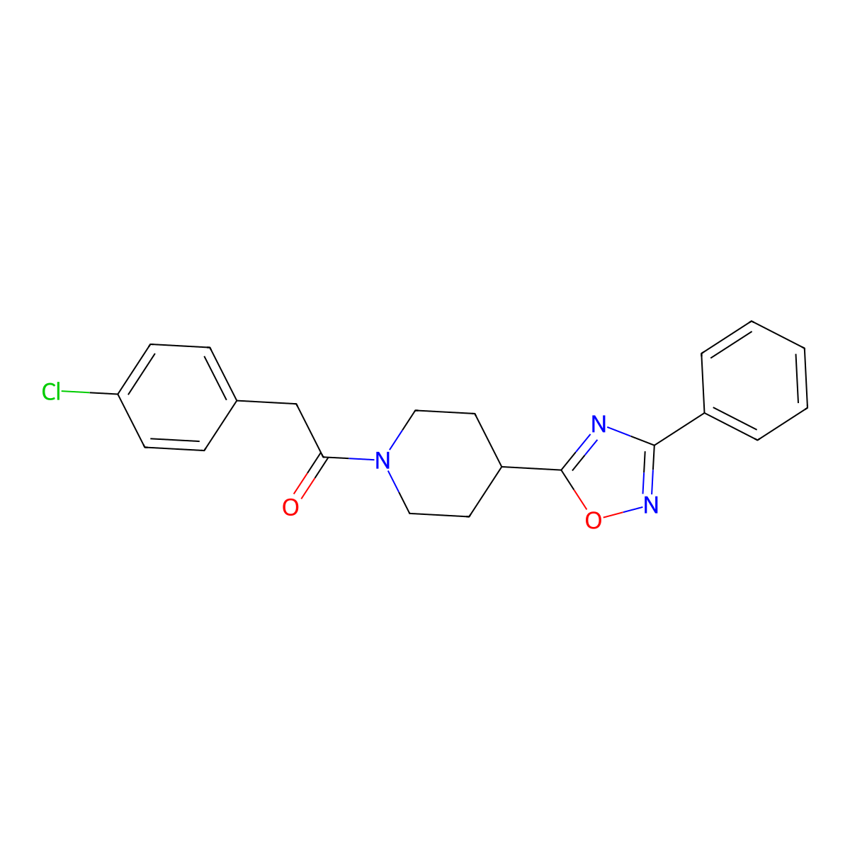 1-[(4-Chlorophenyl)acetyl]-4-(3-phenyl-1,2,4-oxadiazol-5-yl)piperidine molecular structure, CAS 1358959-71-3