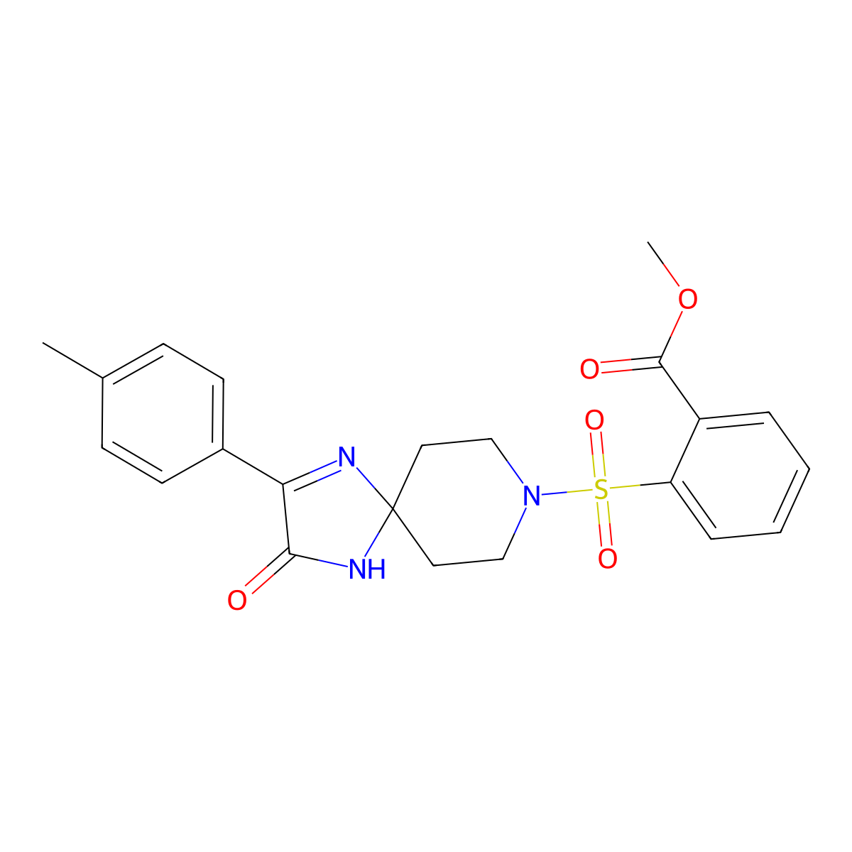 Methyl 2-{[2-(4-methylphenyl)-3-oxo-1,4,8-triazaspiro[4.5]dec-1-en-8-yl]sulfonyl}benzoate molecular structure, CAS 1358964-79-0