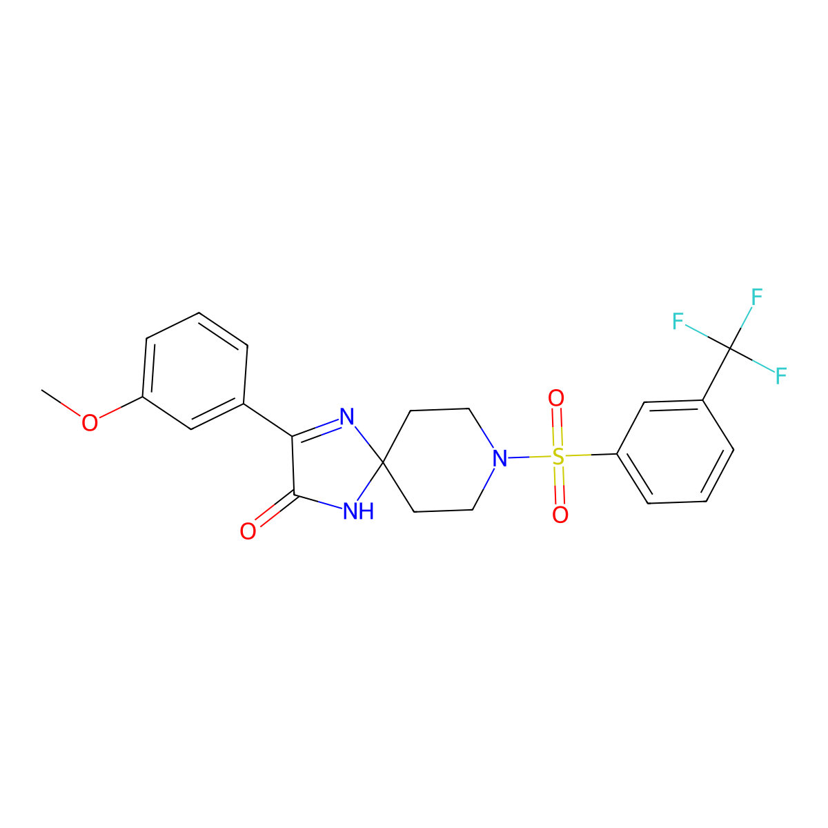 3-(3-Methoxyphenyl)-8-((3-(trifluoromethyl)phenyl)sulfonyl)-1,4,8-triazaspiro[4.5]dec-3-en-2-one molecular structure, CAS 1358964-95-0