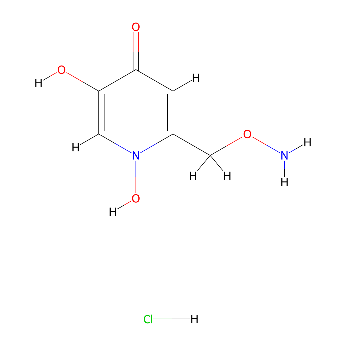 2-((aminooxy)methyl)-1,5-dihydroxypyridin-4(1H)-one hydrochloride molecular structure, CAS 135897-27-7