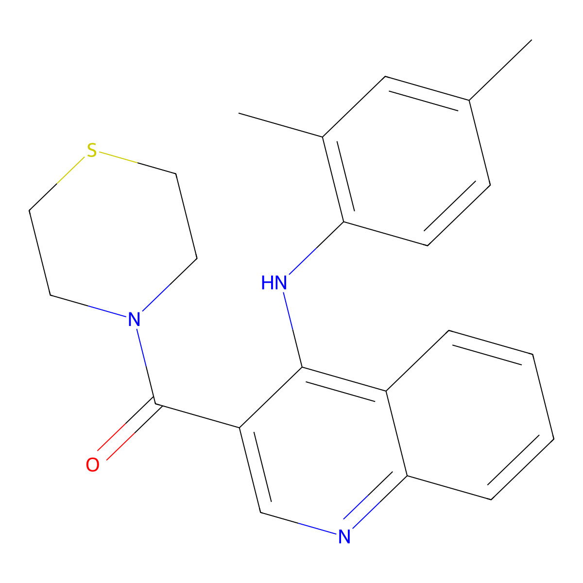 (4-((2,4-Dimethylphenyl)amino)quinolin-3-yl)(thiomorpholino)methanone molecular structure, CAS 1358982-66-7