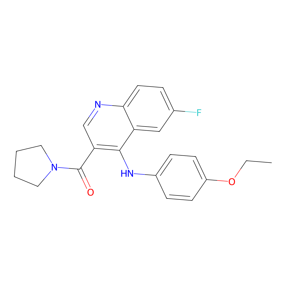 (4-((4-Ethoxyphenyl)amino)-6-fluoroquinolin-3-yl)(pyrrolidin-1-yl)methanone molecular structure, CAS 1358983-44-4
