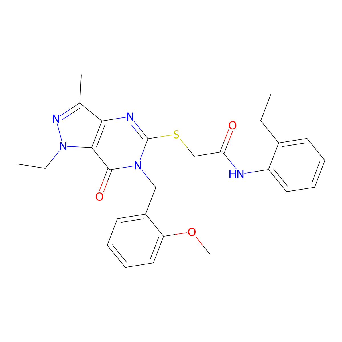 2-({1-ethyl-6-[(2-methoxyphenyl)methyl]-3-methyl-7-oxo-1H,6H,7H-pyrazolo[4,3-d]pyrimidin-5-yl}sulfanyl)-N-(2-ethylphenyl)acetamide molecular structure, CAS 1358985-18-8