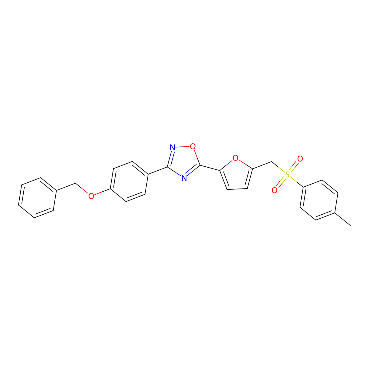 3-(4-(Benzyloxy)phenyl)-5-(5-(tosylmethyl)furan-2-yl)-1,2,4-oxadiazole molecular structure, CAS 1358985-22-4