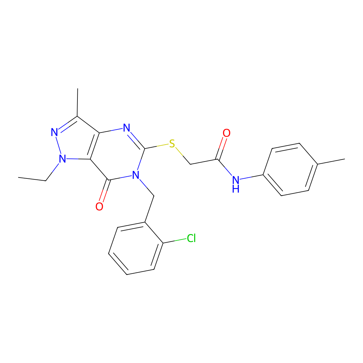 2-((6-(2-chlorobenzyl)-1-ethyl-3-methyl-7-oxo-6,7-dihydro-1H-pyrazolo[4,3-d]pyrimidin-5-yl)thio)-N-(p-tolyl)acetamide molecular structure, CAS 1358985-31-5