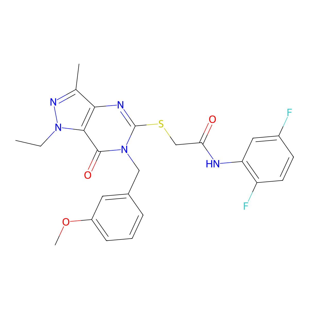 N-(2,5-difluorophenyl)-2-({1-ethyl-6-[(3-methoxyphenyl)methyl]-3-methyl-7-oxo-1H,6H,7H-pyrazolo[4,3-d]pyrimidin-5-yl}sulfanyl)acetamide molecular structure, CAS 1358985-95-1