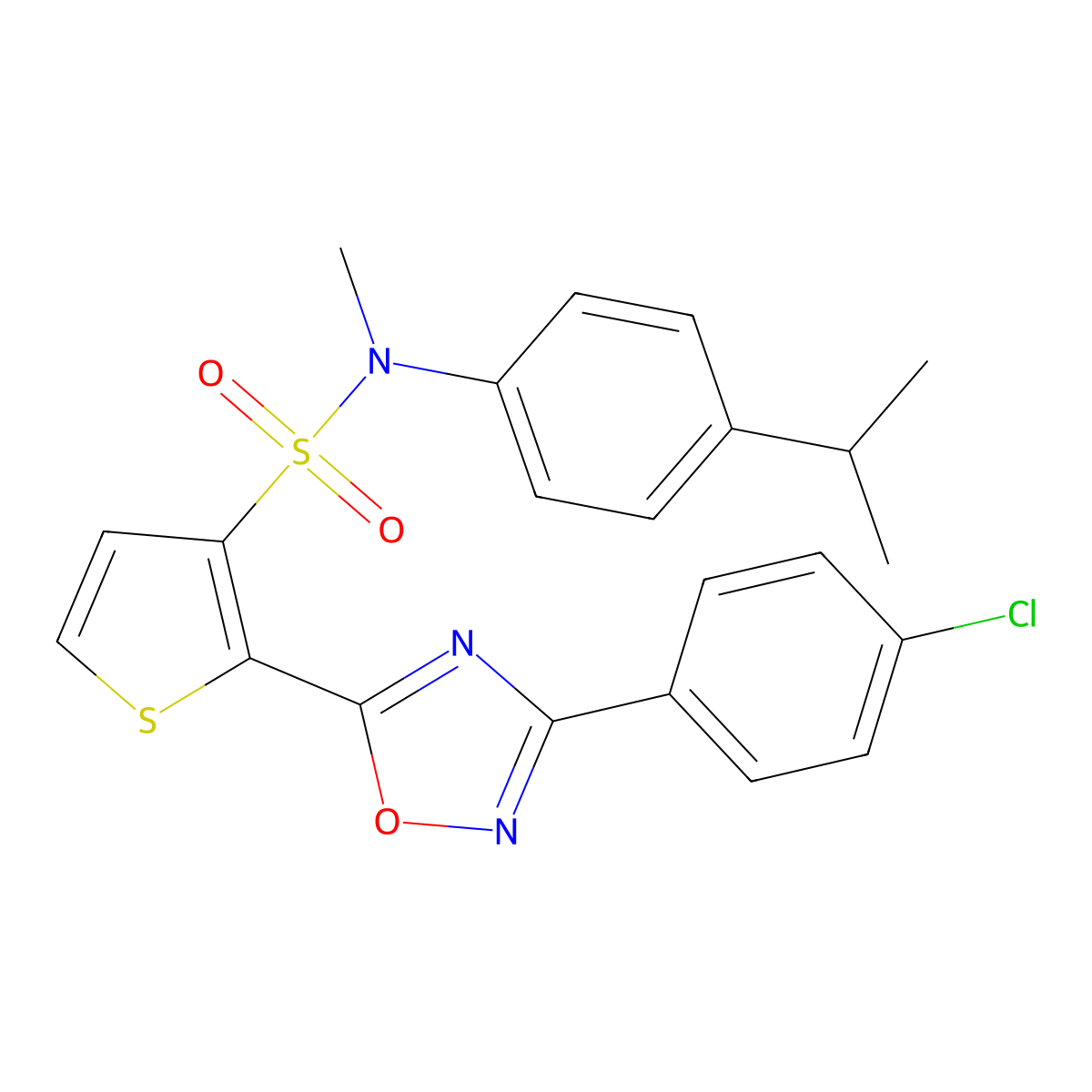 2-[3-(4-chlorophenyl)-1,2,4-oxadiazol-5-yl]-N-(4-isopropylphenyl)-N-methylthiophene-3-sulfonamide molecular structure, CAS 1358986-13-6