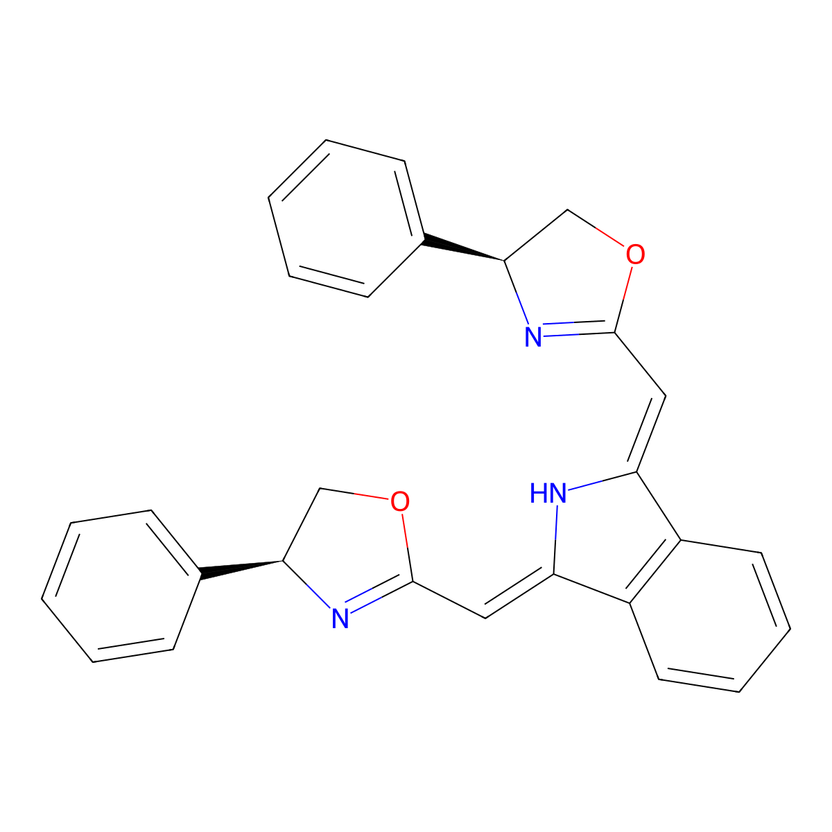 (1Z,3Z)-1,3-Bis(((S)-4-phenyl-4,5-dihydrooxazol-2-yl)methylene)isoindoline molecular structure, CAS 1358991-52-2