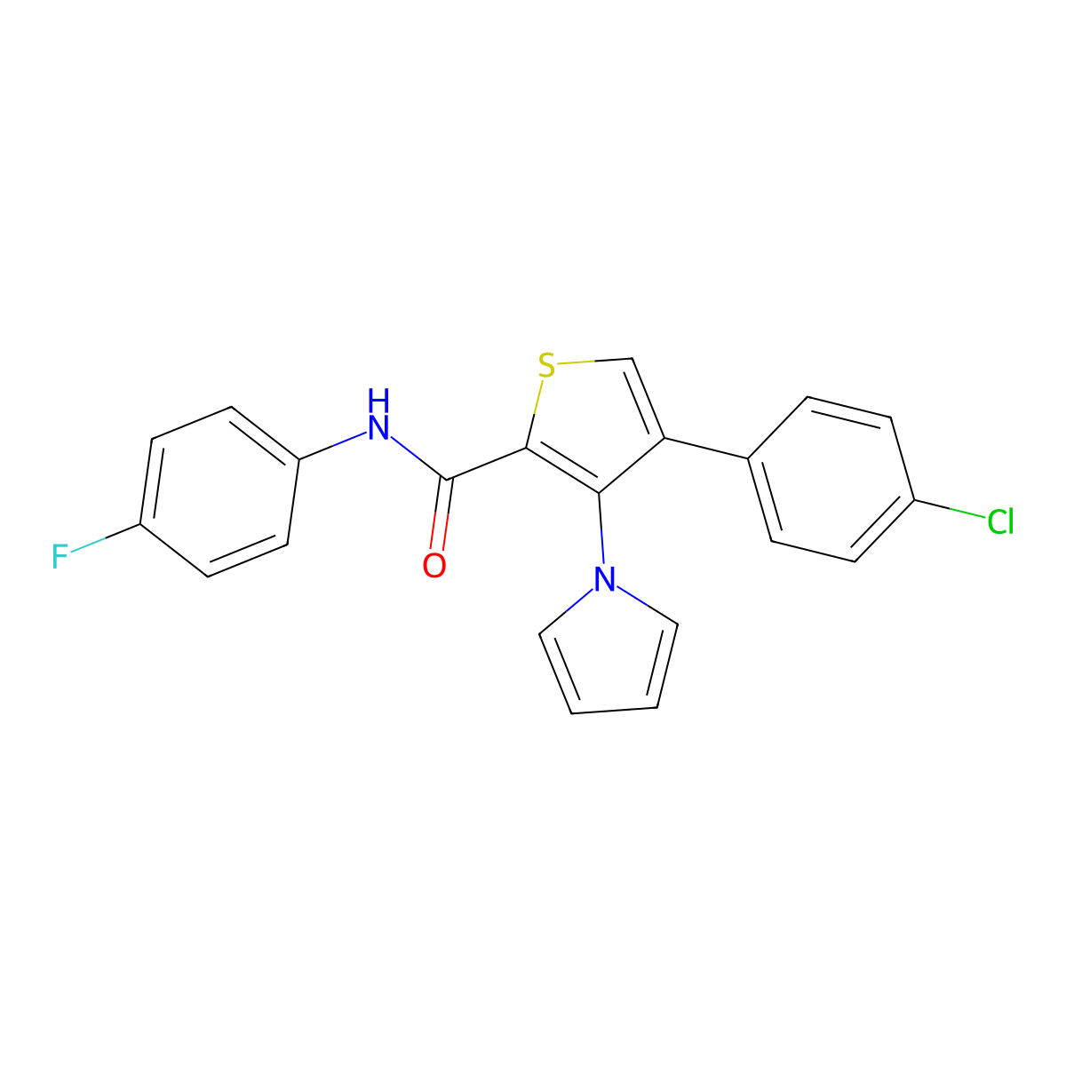 4-(4-chlorophenyl)-N-(4-fluorophenyl)-3-(1H-pyrrol-1-yl)thiophene-2-carboxamide molecular structure, CAS 1359001-75-4