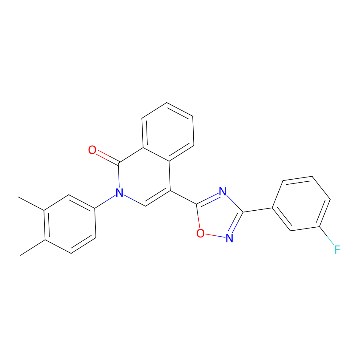 2-(3,4-dimethylphenyl)-4-(3-(3-fluorophenyl)-1,2,4-oxadiazol-5-yl)isoquinolin-1(2H)-one molecular structure, CAS 1359005-63-2