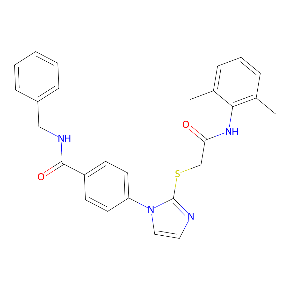 N-benzyl-4-(2-((2-((2,6-dimethylphenyl)amino)-2-oxoethyl)thio)-1H-imidazol-1-yl)benzamide molecular structure, CAS 1359006-39-5