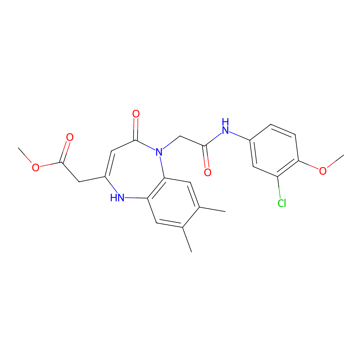methyl (5-{2-[(3-chloro-4-methoxyphenyl)amino]-2-oxoethyl}-7,8-dimethyl-4-oxo-4,5-dihydro-1H-1,5-benzodiazepin-2-yl)acetate molecular structure, CAS 1359016-92-4