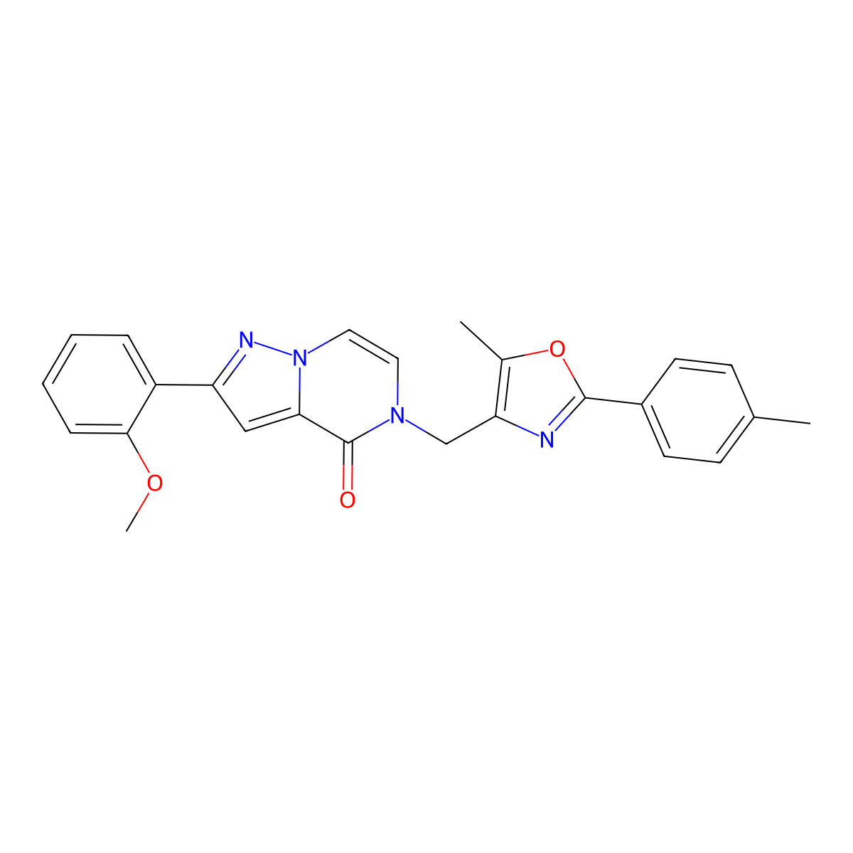 2-(2-methoxyphenyl)-5-((5-methyl-2-(p-tolyl)oxazol-4-yl)methyl)pyrazolo[1,5-a]pyrazin-4(5H)-one molecular structure, CAS 1359017-09-6