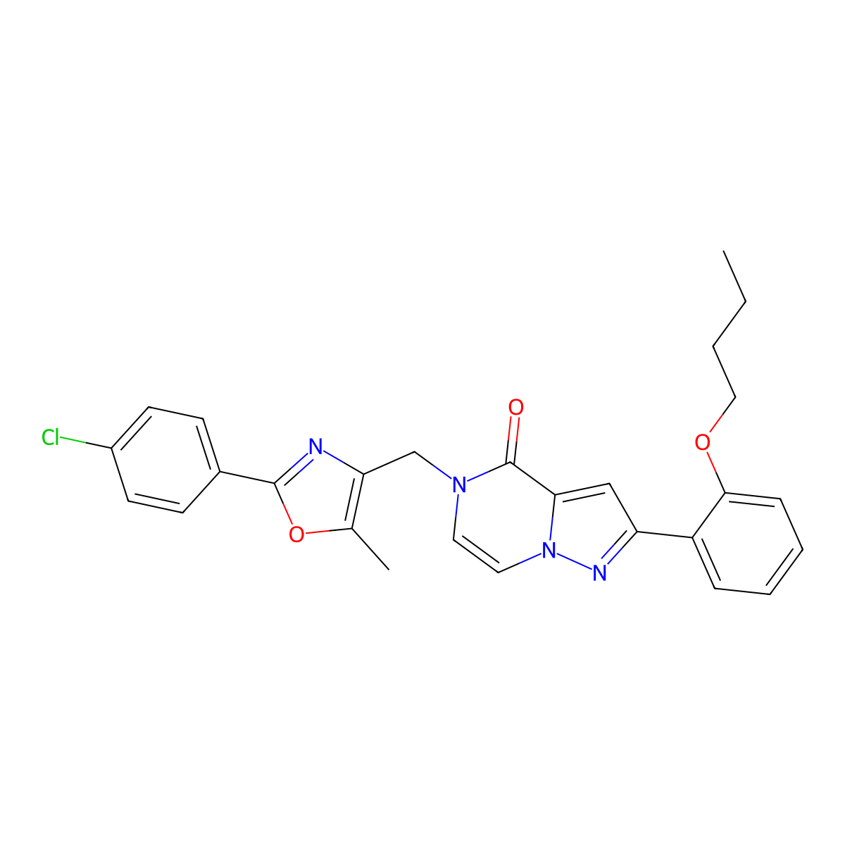 2-(2-butoxyphenyl)-5-((2-(4-chlorophenyl)-5-methyloxazol-4-yl)methyl)pyrazolo[1,5-a]pyrazin-4(5H)-one molecular structure, CAS 1359017-39-2