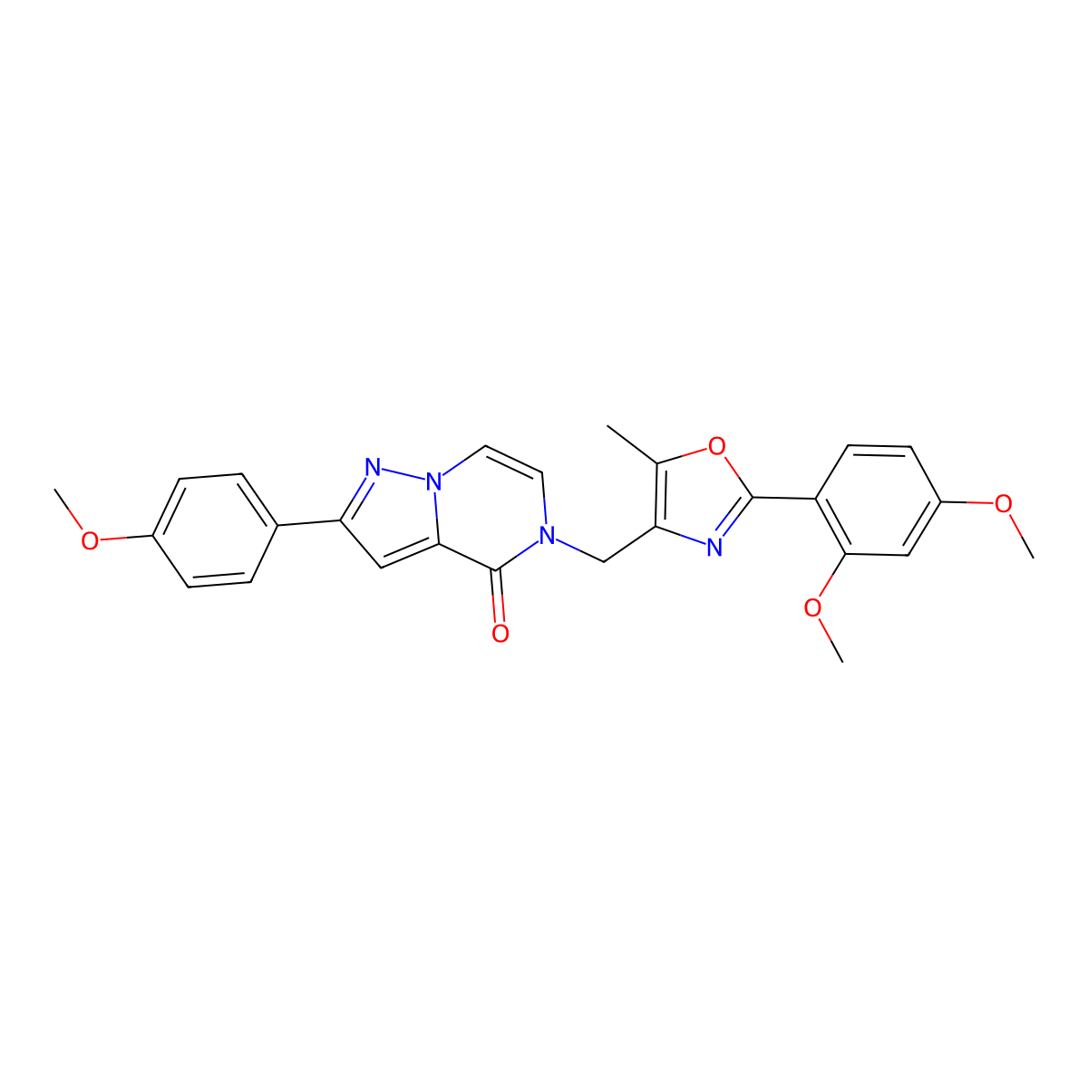 5-((2-(2,4-dimethoxyphenyl)-5-methyloxazol-4-yl)methyl)-2-(4-methoxyphenyl)pyrazolo[1,5-a]pyrazin-4(5H)-one molecular structure, CAS 1359017-51-8