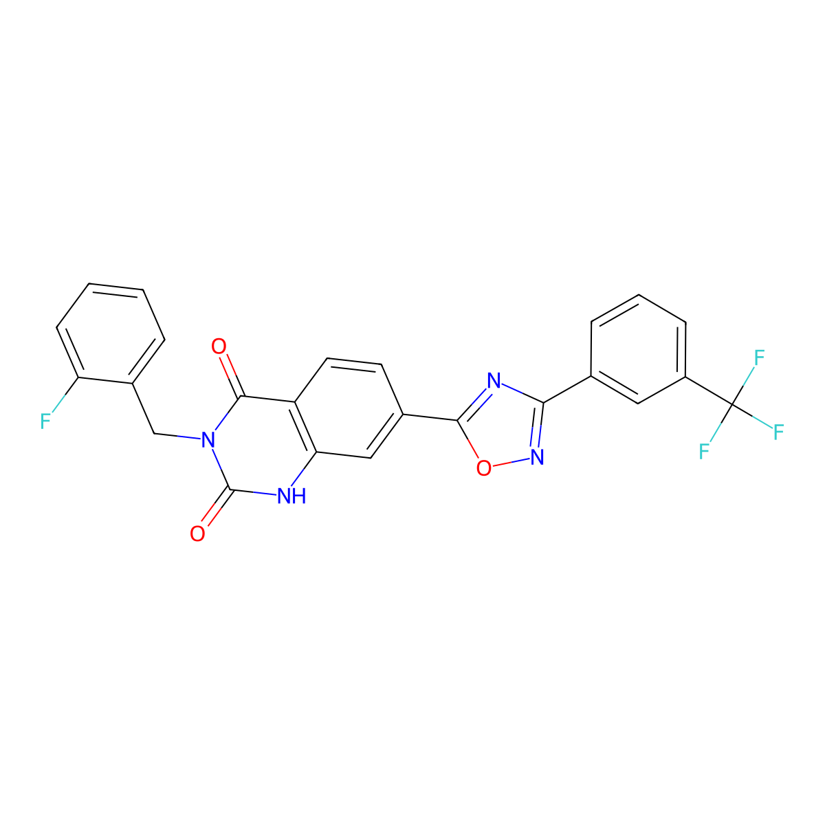 3-(2-fluorobenzyl)-7-(3-(3-(trifluoromethyl)phenyl)-1,2,4-oxadiazol-5-yl)quinazoline-2,4(1H,3H)-dione molecular structure, CAS 1359017-83-6