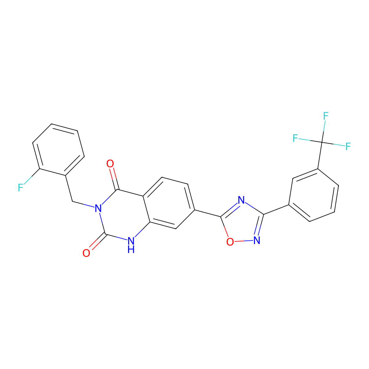 3-(2-fluorobenzyl)-7-(3-(3-(trifluoromethyl)phenyl)-1,2,4-oxadiazol-5-yl)quinazoline-2,4(1H,3H)-dione molecular structure, CAS 1359017-83-6