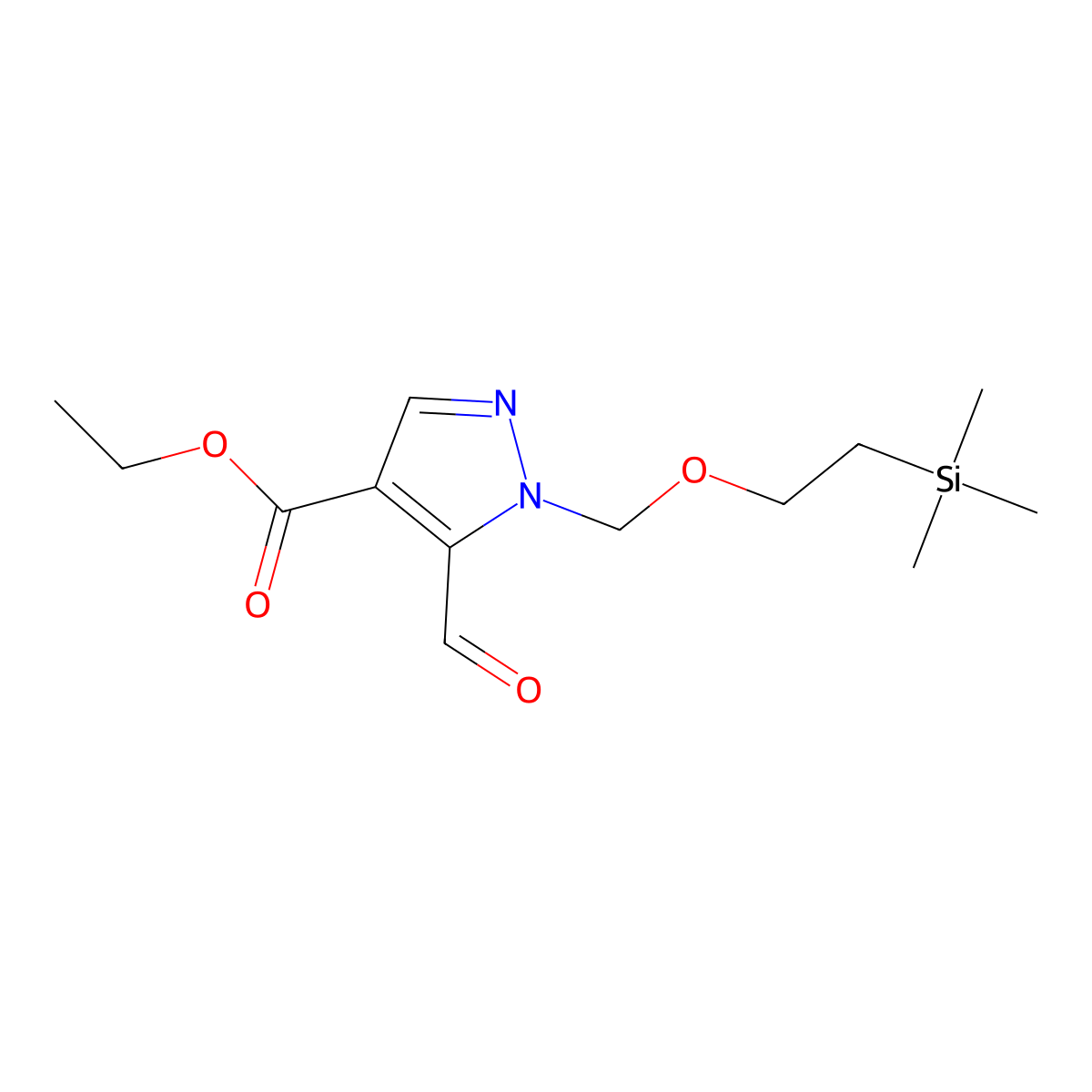 Ethyl 5-formyl-1-((2-(trimethylsilyl)ethoxy)methyl)-1H-pyrazole-4-carboxylate molecular structure, CAS 1359029-11-0