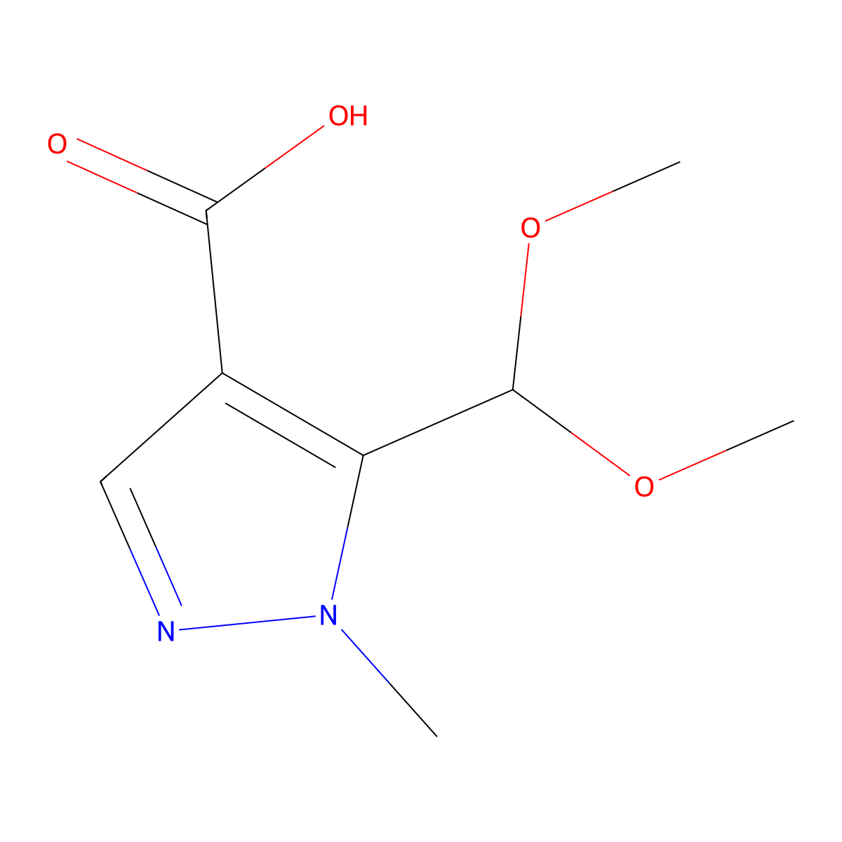 5-(dimethoxymethyl)-1-methyl-1H-pyrazole-4-carboxylic acid molecular structure, CAS 1359029-83-6