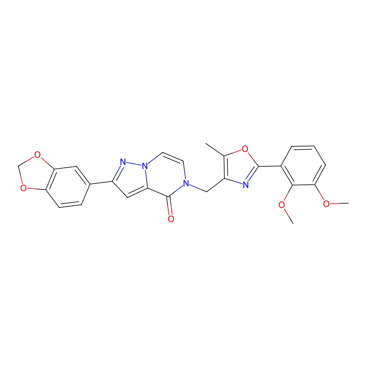 2-(benzo[d][1,3]dioxol-5-yl)-5-((2-(2,3-dimethoxyphenyl)-5-methyloxazol-4-yl)methyl)pyrazolo[1,5-a]pyrazin-4(5H)-one molecular structure, CAS 1359031-06-3