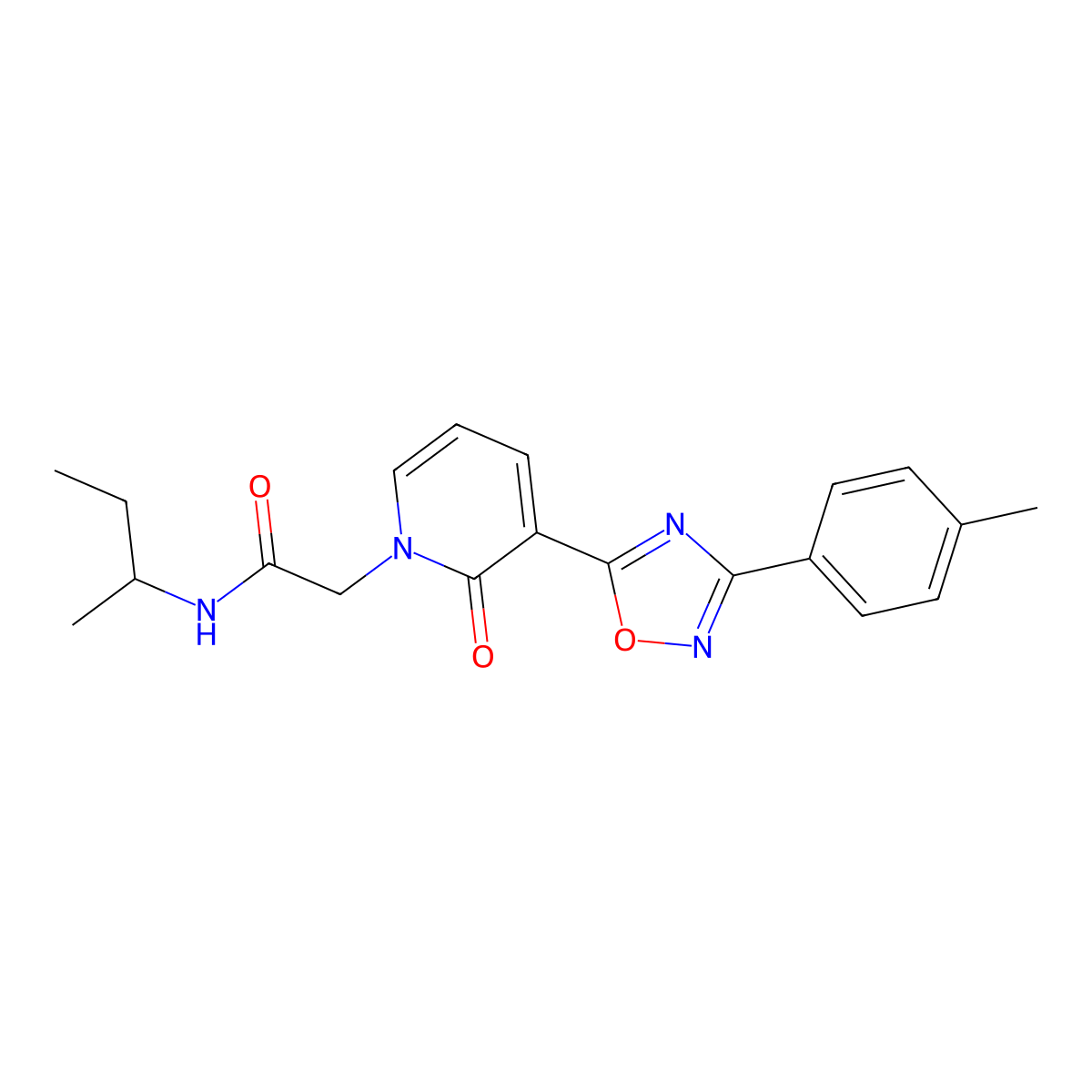 N-(sec-butyl)-2-(2-oxo-3-(3-(p-tolyl)-1,2,4-oxadiazol-5-yl)pyridin-1(2H)-yl)acetamide molecular structure, CAS 1359031-54-1