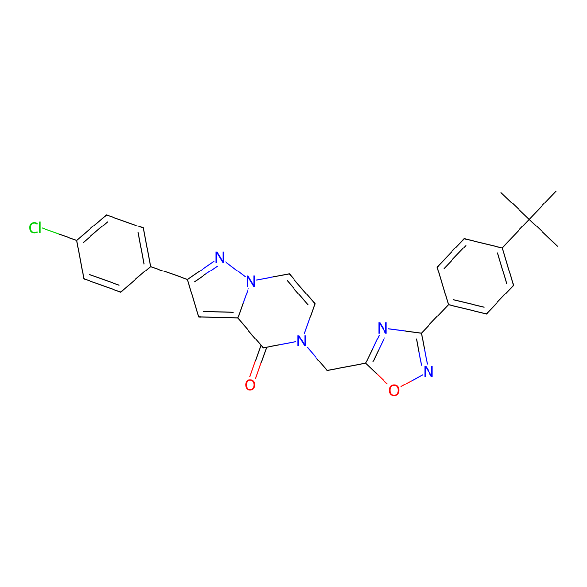 5-{[3-(4-tert-butylphenyl)-1,2,4-oxadiazol-5-yl]methyl}-2-(4-chlorophenyl)-4H,5H-pyrazolo[1,5-a]pyrazin-4-one molecular structure, CAS 1359032-61-3