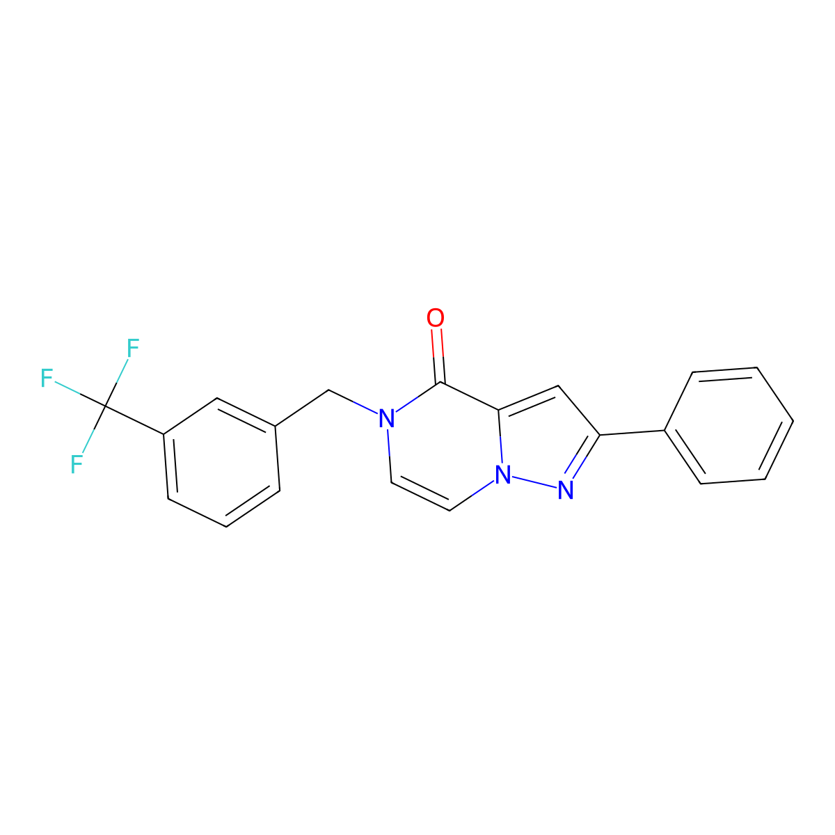 2-phenyl-5-(3-(trifluoromethyl)benzyl)pyrazolo[1,5-a]pyrazin-4(5H)-one molecular structure, CAS 1359034-50-6
