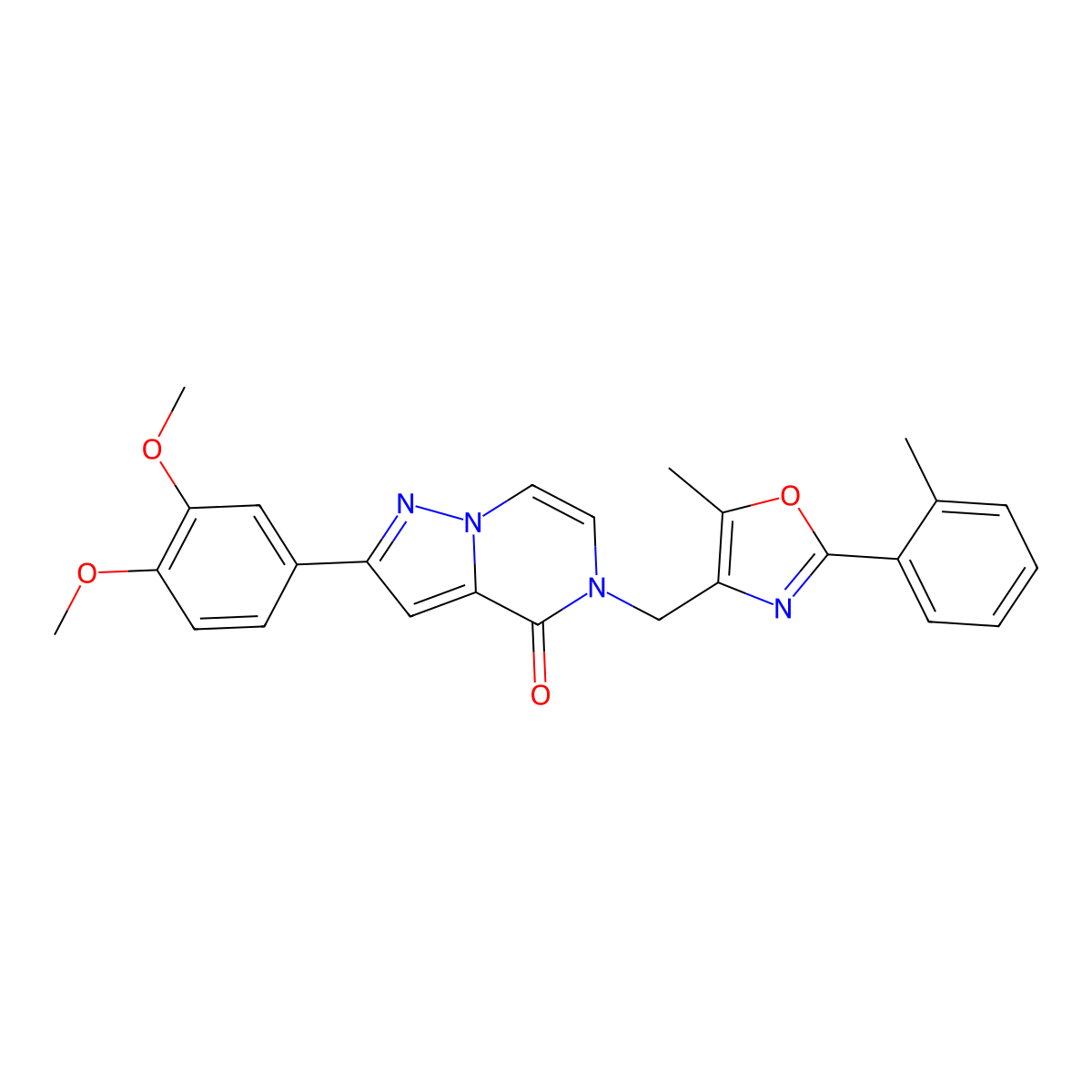2-(3,4-dimethoxyphenyl)-5-((5-methyl-2-(o-tolyl)oxazol-4-yl)methyl)pyrazolo[1,5-a]pyrazin-4(5H)-one molecular structure, CAS 1359034-62-0