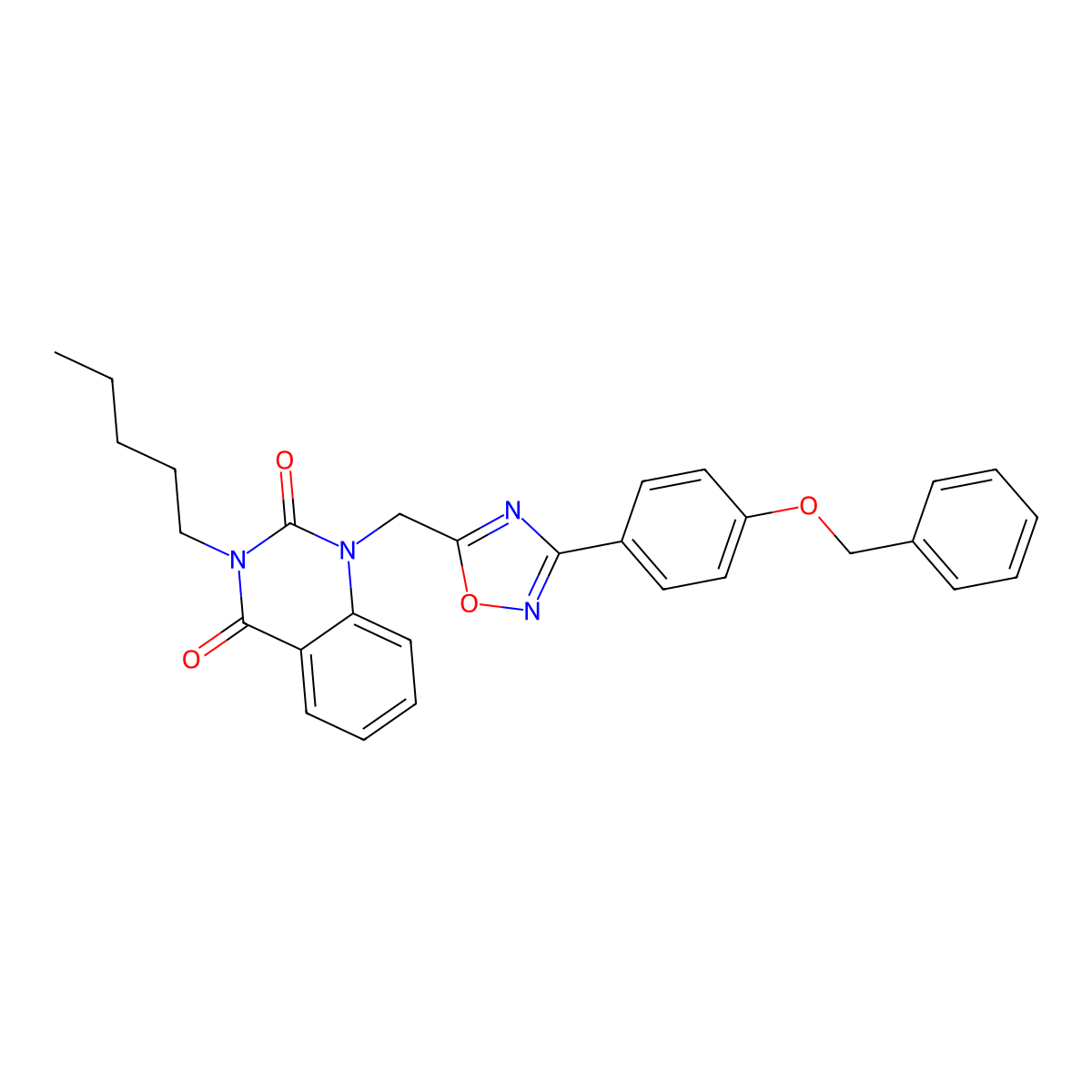 1-((3-(4-(benzyloxy)phenyl)-1,2,4-oxadiazol-5-yl)methyl)-3-pentylquinazoline-2,4(1H,3H)-dione molecular structure, CAS 1359051-24-3