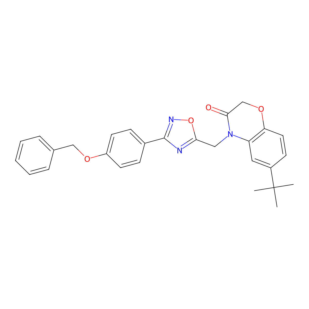 4-((3-(4-(benzyloxy)phenyl)-1,2,4-oxadiazol-5-yl)methyl)-6-(tert-butyl)-2H-benzo[b][1,4]oxazin-3(4H)-one molecular structure, CAS 1359051-90-3