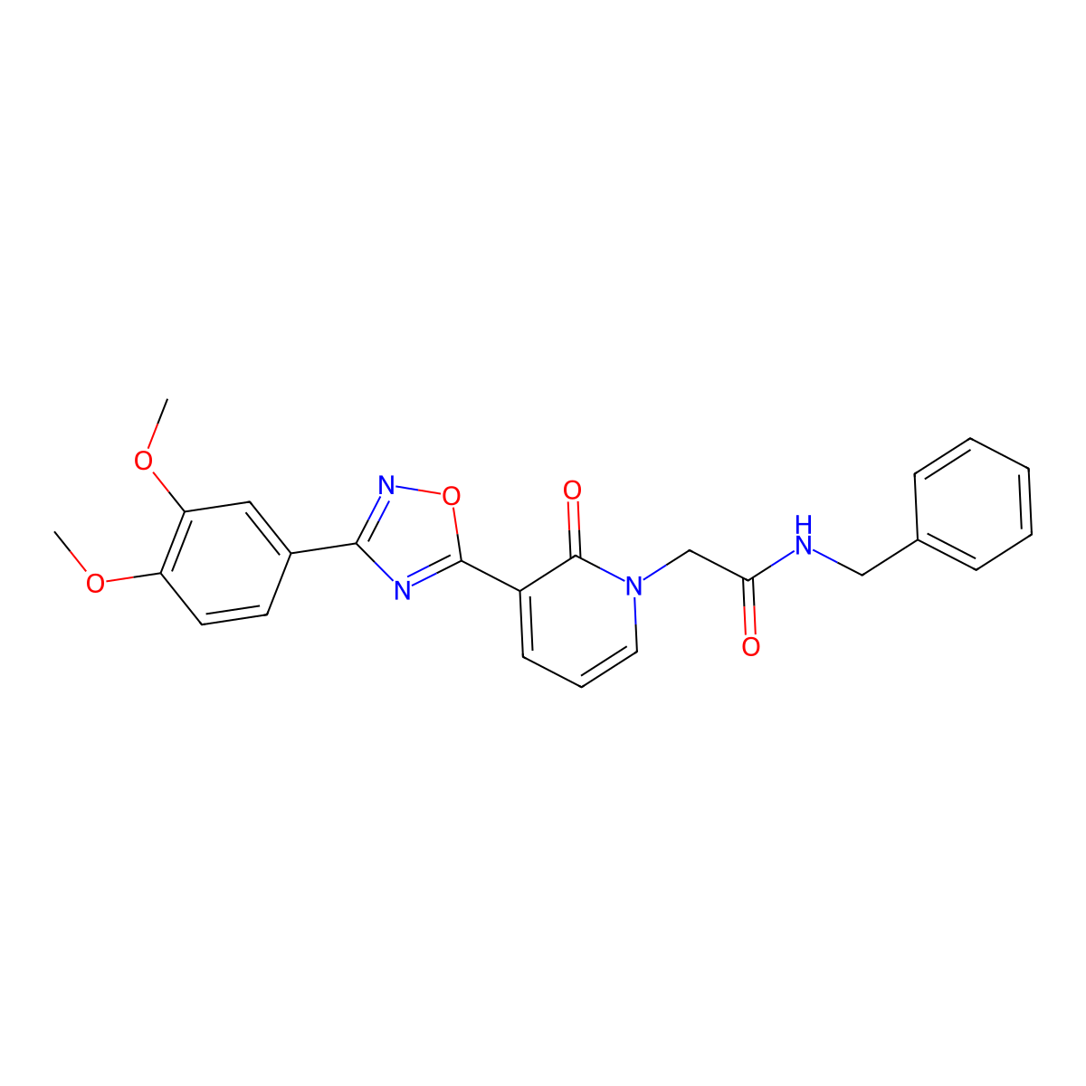 N-benzyl-2-(3-(3-(3,4-dimethoxyphenyl)-1,2,4-oxadiazol-5-yl)-2-oxopyridin-1(2H)-yl)acetamide molecular structure, CAS 1359063-58-3