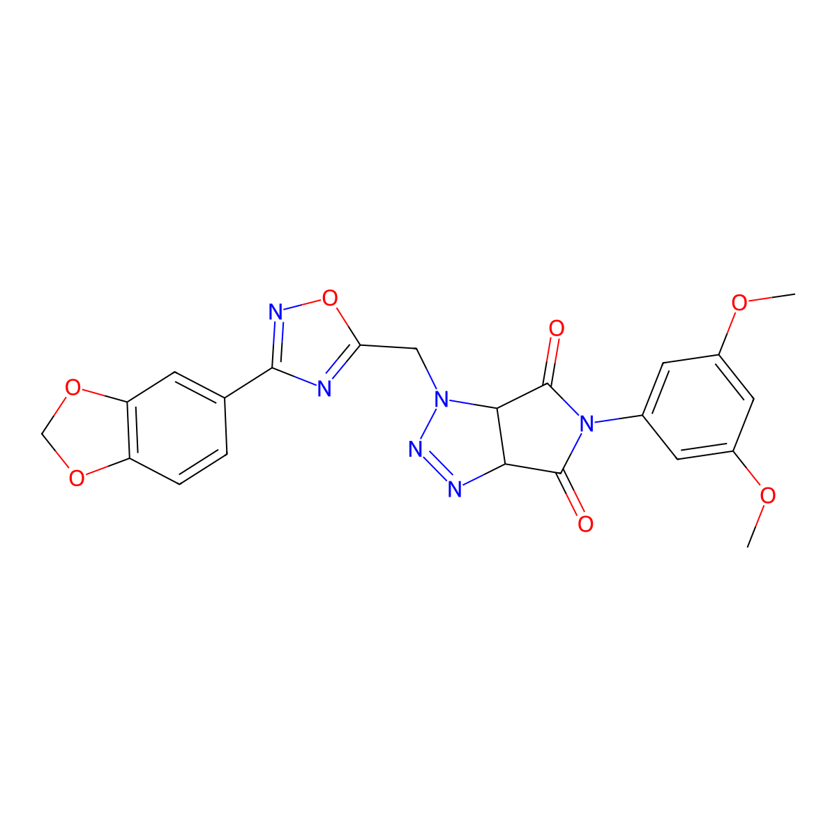 1-((3-(benzo[d][1,3]dioxol-5-yl)-1,2,4-oxadiazol-5-yl)methyl)-5-(3,5-dimethoxyphenyl)-1,6a-dihydropyrrolo[3,4-d][1,2,3]triazole-4,6(3aH,5H)-dione molecular structure, CAS 1359064-16-6