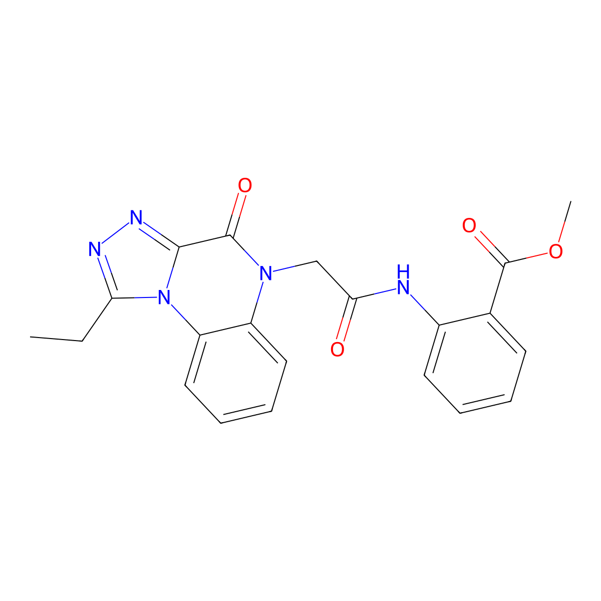 methyl 2-(2-{1-ethyl-4-oxo-4H,5H-[1,2,4]triazolo[4,3-a]quinoxalin-5-yl}acetamido)benzoate molecular structure, CAS 1359065-94-3