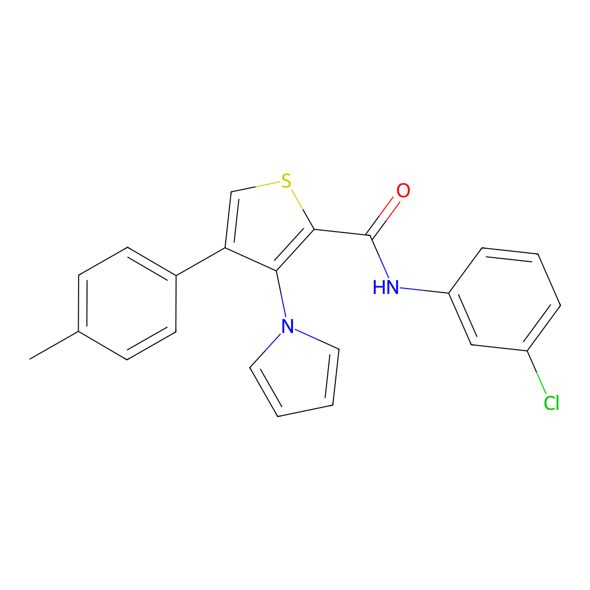 N-(3-chlorophenyl)-4-(4-methylphenyl)-3-(1H-pyrrol-1-yl)thiophene-2-carboxamide molecular structure, CAS 1359067-05-2