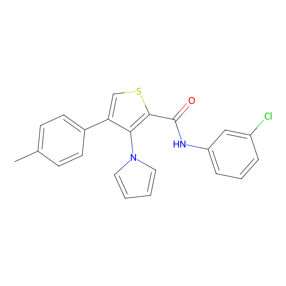 N-(3-chlorophenyl)-4-(4-methylphenyl)-3-(1H-pyrrol-1-yl)thiophene-2-carboxamide molecular structure, CAS 1359067-05-2