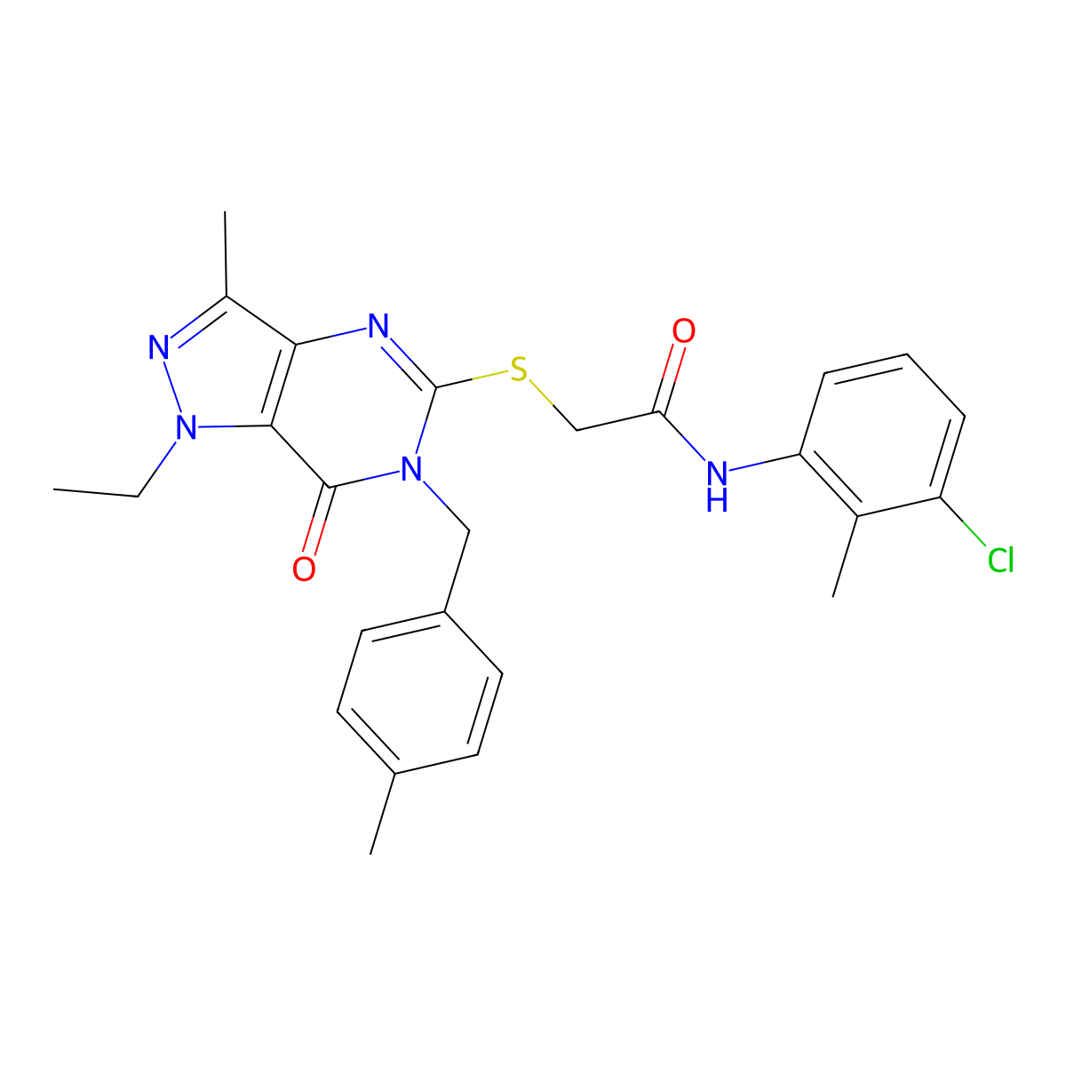 N-(3-chloro-2-methylphenyl)-2-({1-ethyl-3-methyl-6-[(4-methylphenyl)methyl]-7-oxo-1H,6H,7H-pyrazolo[4,3-d]pyrimidin-5-yl}sulfanyl)acetamide molecular structure, CAS 1359083-09-2