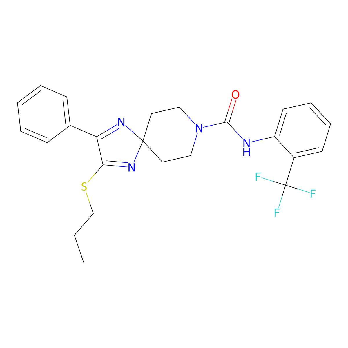 2-Phenyl-3-(propylsulfanyl)-N-[2-(trifluoromethyl)phenyl]-1,4,8-triazaspiro[4.5]deca-1,3-diene-8-carboxamide molecular structure, CAS 1359085-23-6