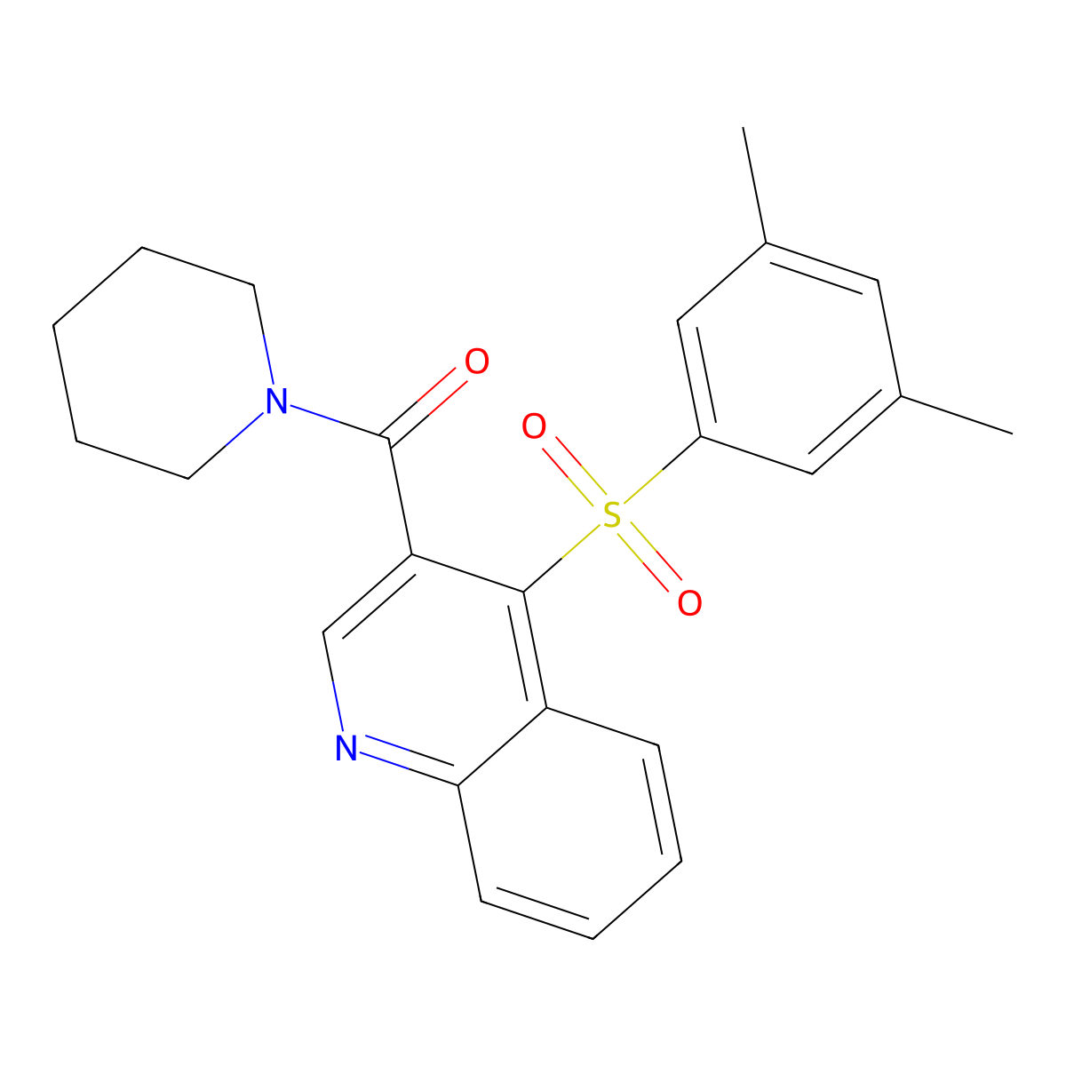 4-(3,5-Dimethylbenzenesulfonyl)-3-(piperidine-1-carbonyl)quinoline molecular structure, CAS 1359085-99-6