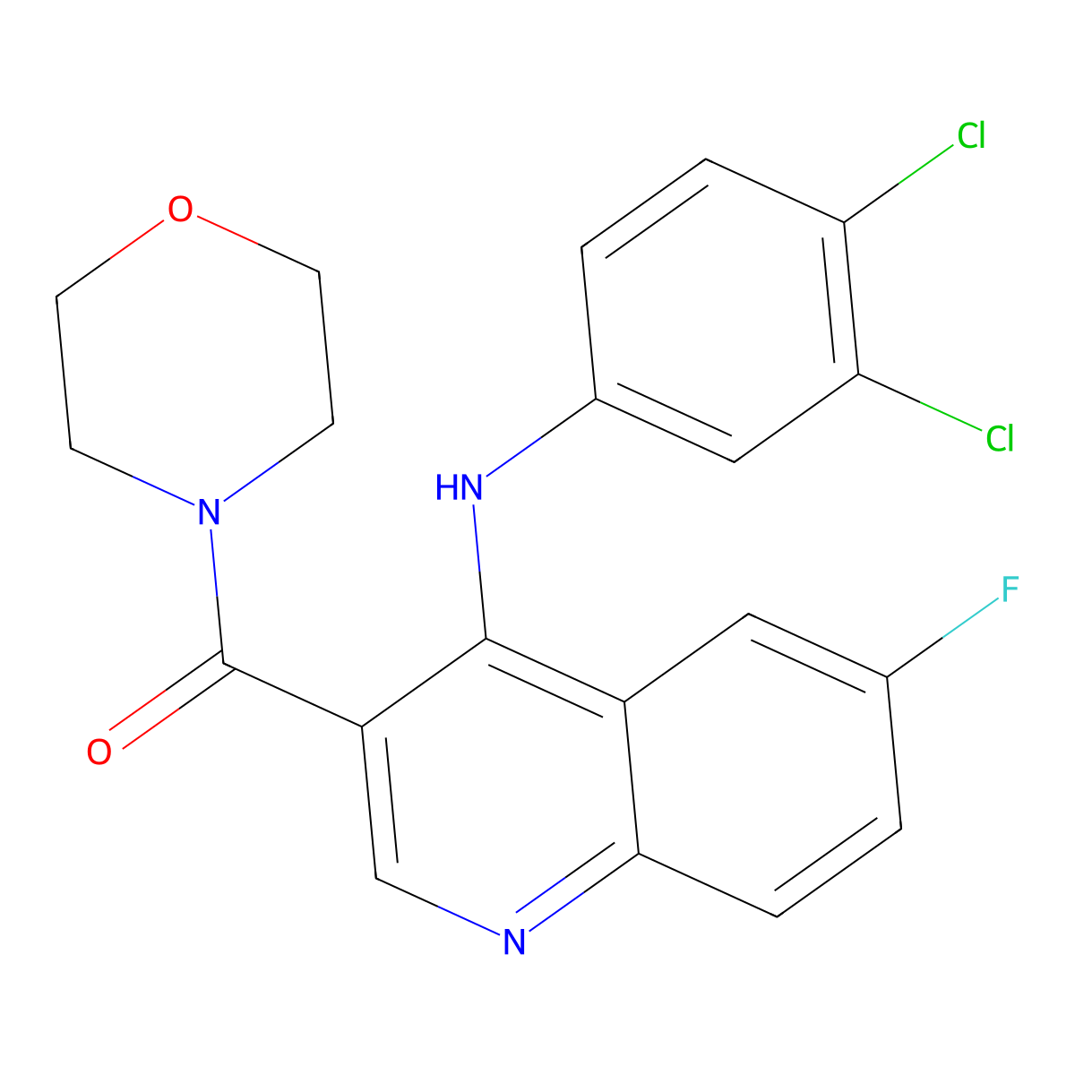 (4-((3,4-Dichlorophenyl)amino)-6-fluoroquinolin-3-yl)(morpholino)methanone molecular structure, CAS 1359087-03-8