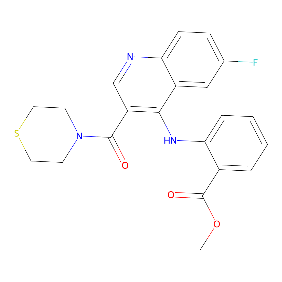 Methyl 2-{[6-fluoro-3-(thiomorpholine-4-carbonyl)quinolin-4-YL]amino}benzoate molecular structure, CAS 1359087-20-9