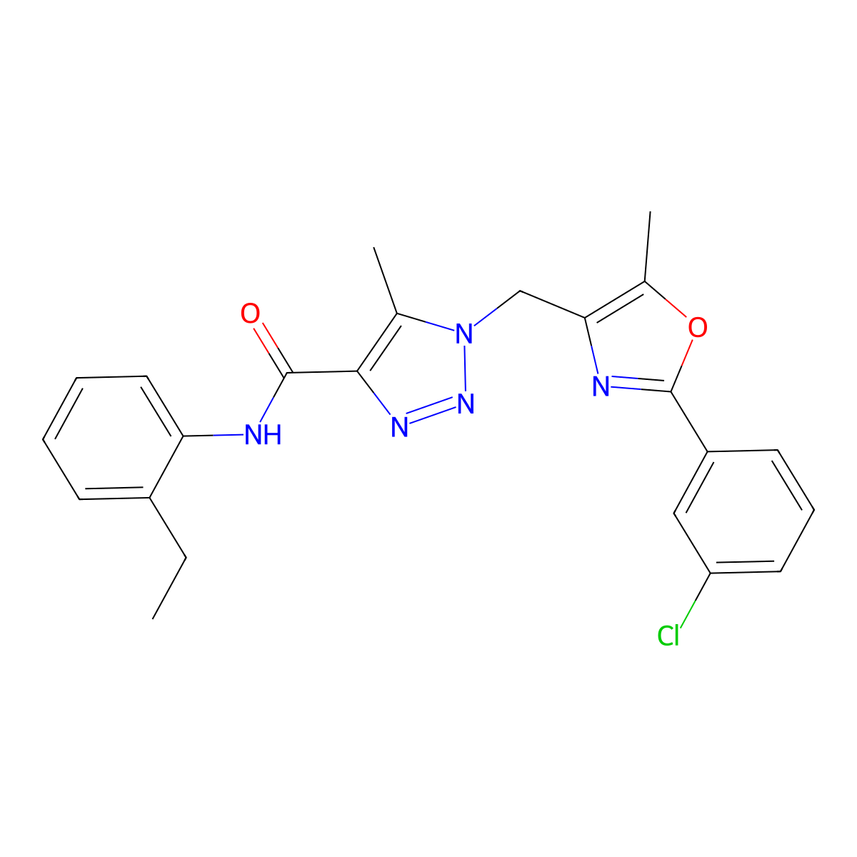 1-{[2-(3-chlorophenyl)-5-methyl-1,3-oxazol-4-yl]methyl}-N-(2-ethylphenyl)-5-methyl-1H-1,2,3-triazole-4-carboxamide molecular structure, CAS 1359088-02-0