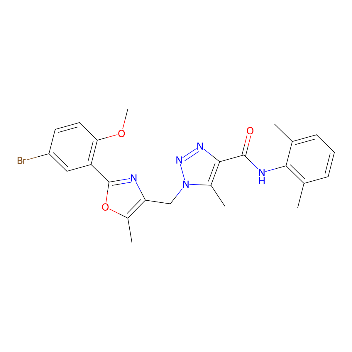 1-{[2-(5-bromo-2-methoxyphenyl)-5-methyl-1,3-oxazol-4-yl]methyl}-N-(2,6-dimethylphenyl)-5-methyl-1H-1,2,3-triazole-4-carboxamide molecular structure, CAS 1359105-49-9